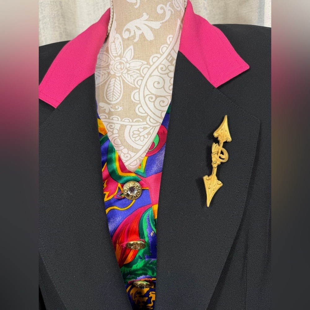 🖤 Criscione New York Vintage Black Skirt Suit – Bold Pink Accents size L - Picture 7 of 11